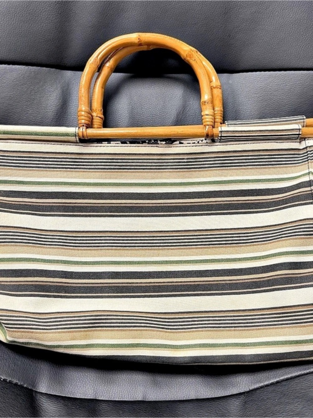 Caslon Striped Bamboo Handle Tote Bag Floral Lined Boho Handbag